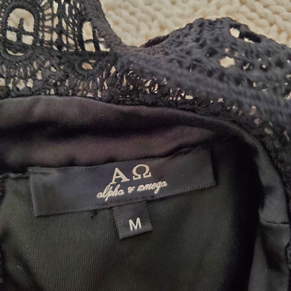 Alpha & Omega | Satin Cuff Lace Blouse - size Medium in Black - Picture 12 of 14